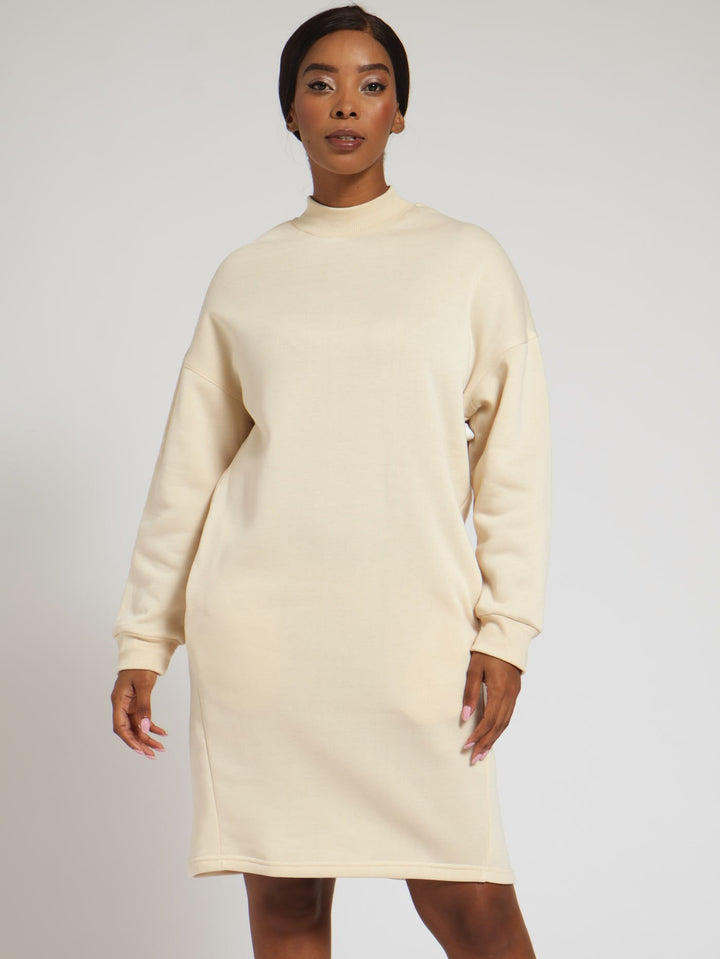 Long Sleeve Turtleneck Active Cocoon Dress - Stone