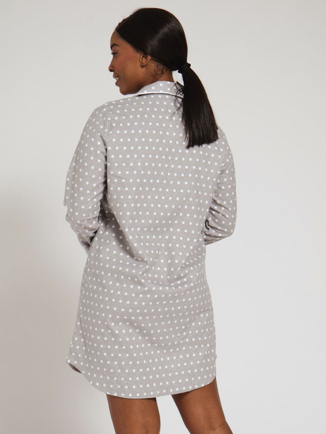 Long Sleeve Button Through Flannel Sleepshirt - Grey