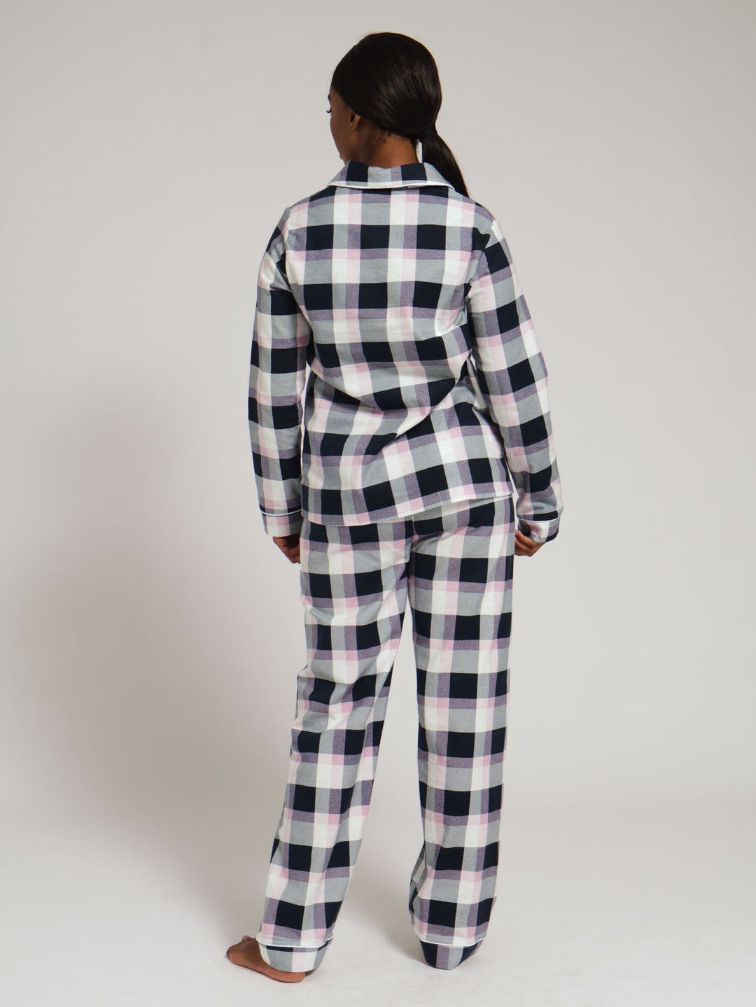 Long Sleeve Flannel Button Through Top & Pj Pants - Blue