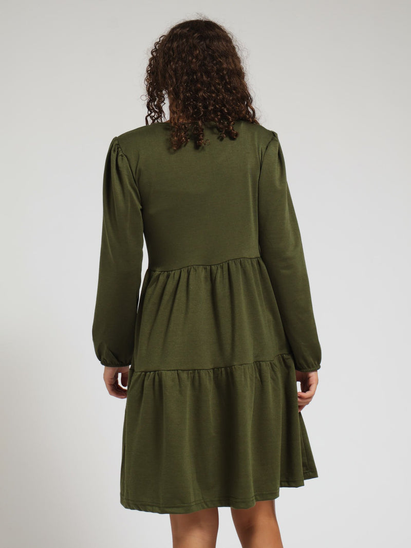 Girls Ponti Tiered Dress - Fatigue