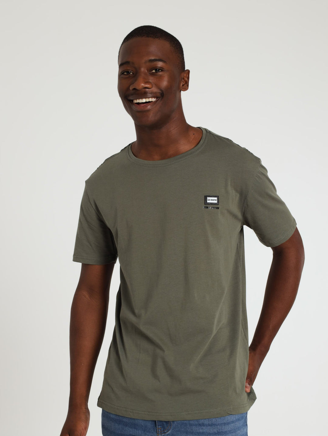 Metal And Leather Badge Tee - Olive