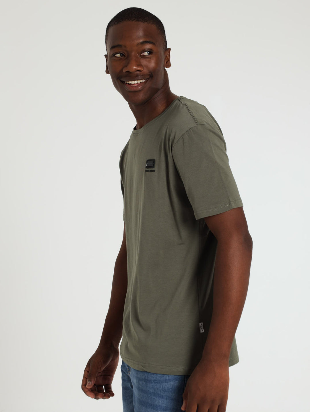 Metal And Leather Badge Tee - Olive