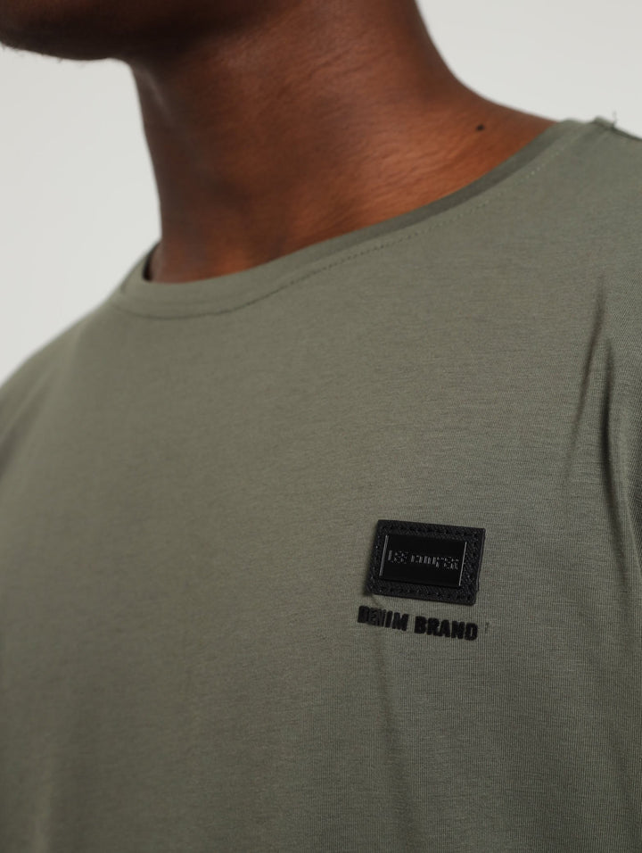 Metal And Leather Badge Tee - Olive