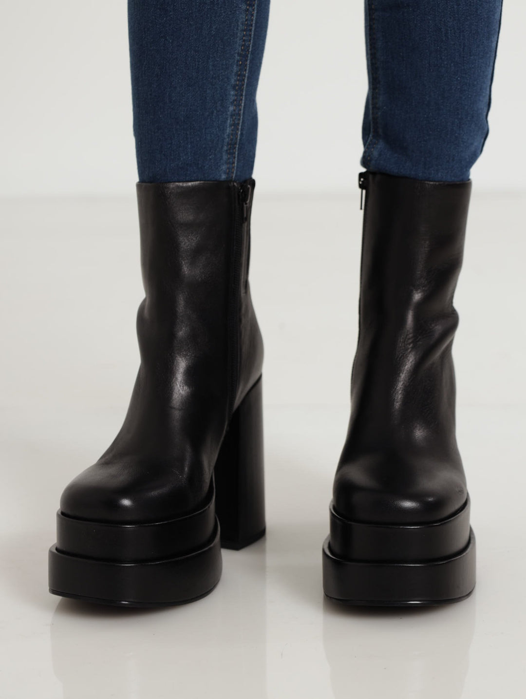 Cobra Chunky Double Platform Leather Boot - Black