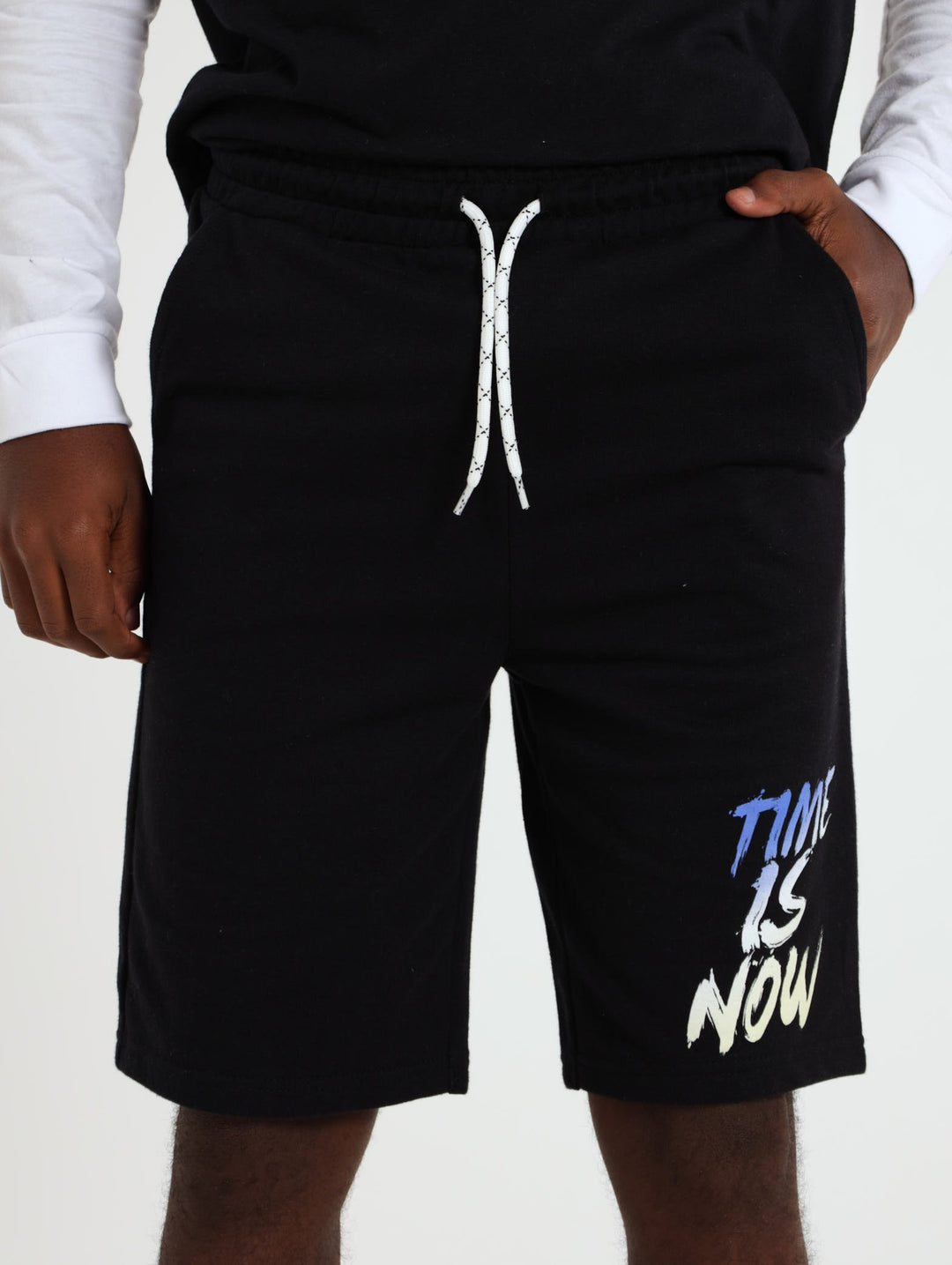 Boys Print Fleece Short - Black