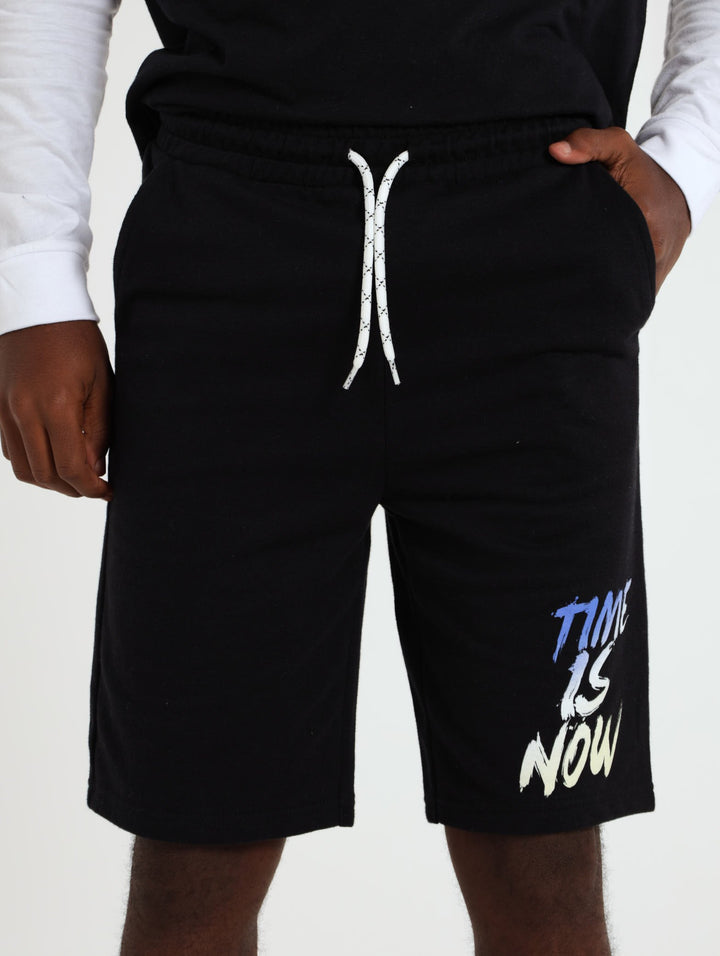 Boys Print Fleece Short - Black