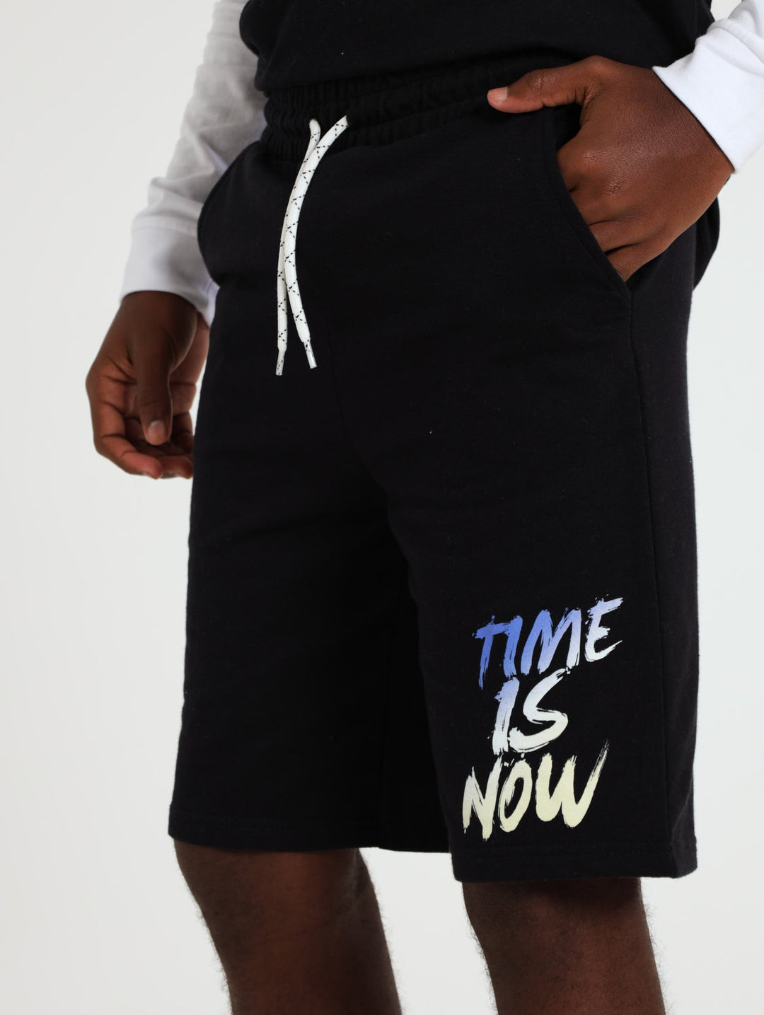 Boys Print Fleece Short - Black