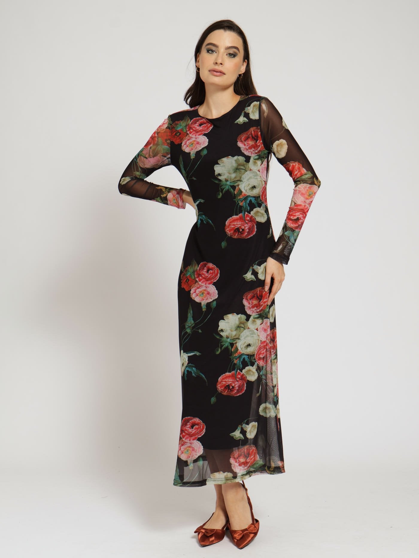 Ladies Long Sleeve Pleated Mesh Aline Maxi Dress – Edgars