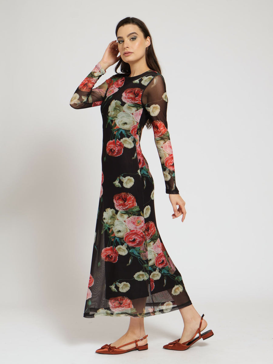 Ladies Long Sleeve Pleated Mesh Aline Maxi Dress – Edgars