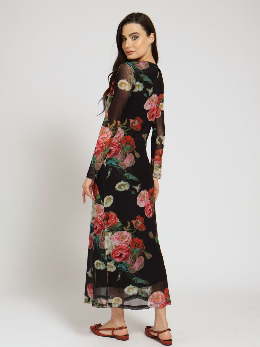 Ladies Long Sleeve Pleated Mesh Aline Maxi Dress – Edgars