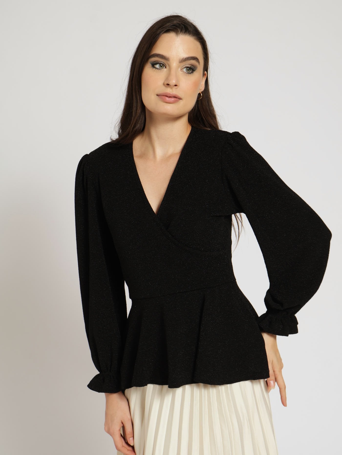 black wrap peplum top