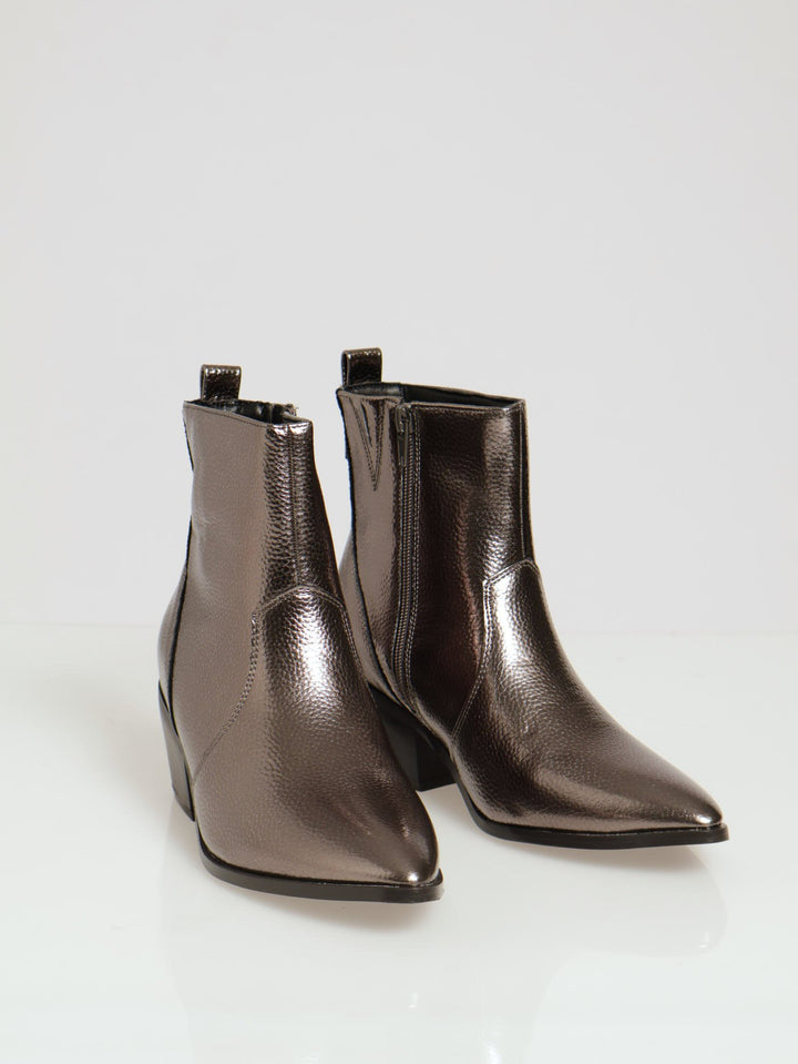 Metallic Cowboy Ankle Boots - Pewter