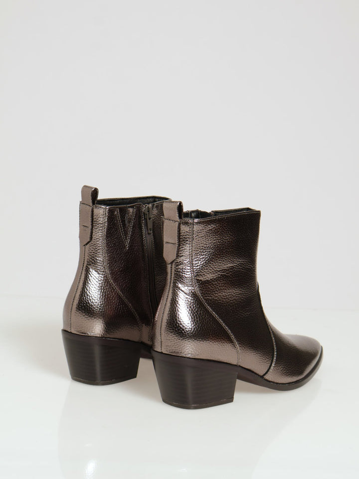 Metallic Cowboy Ankle Boots - Pewter