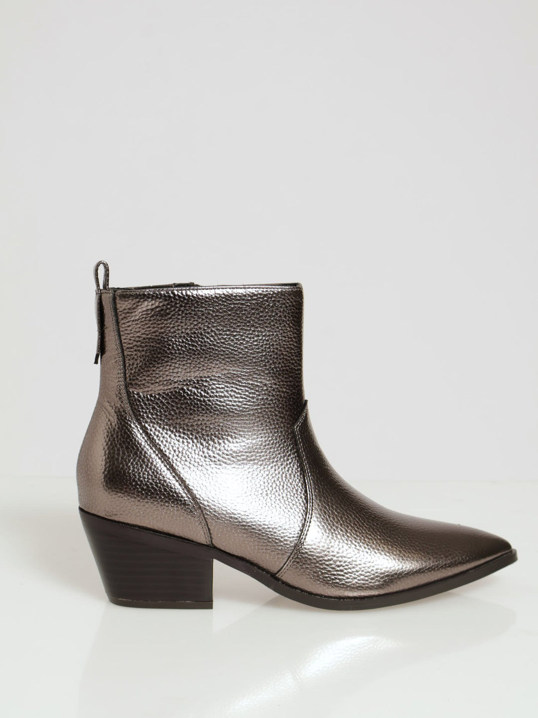 Metallic Cowboy Ankle Boots - Pewter