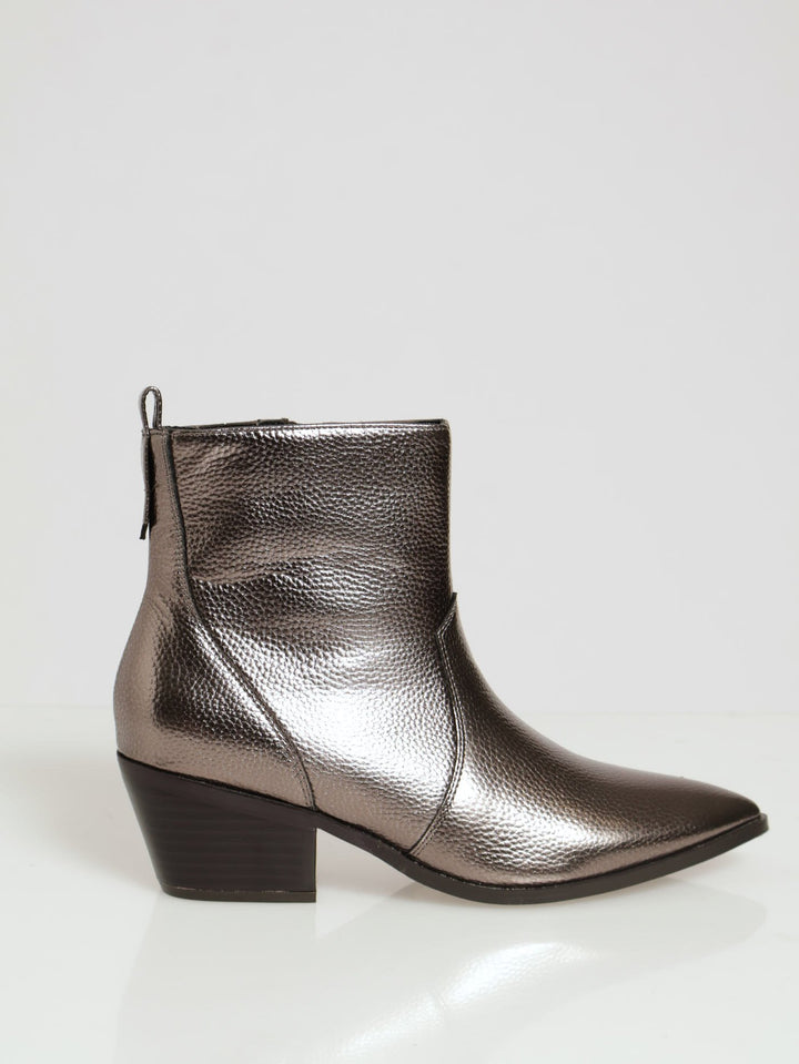 Metallic Cowboy Ankle Boots - Pewter