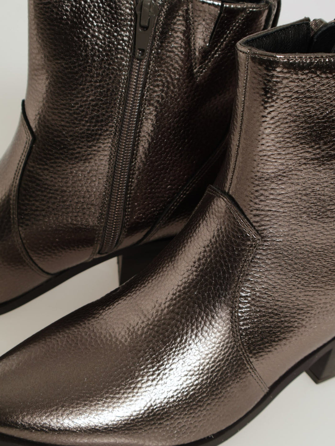 Metallic Cowboy Ankle Boots - Pewter
