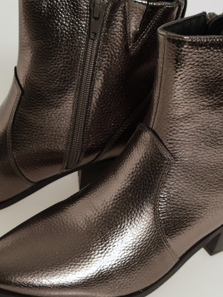 Metallic Cowboy Ankle Boots - Pewter