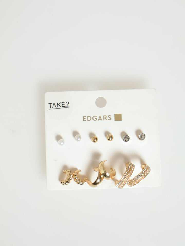 3 Pack Pearl Bead Hoops - Gold