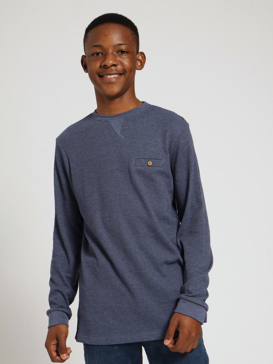 Boys Long Sleeve Waffle Tee - Navy