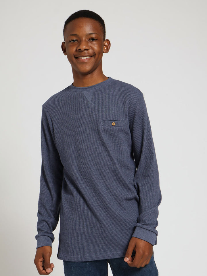 Boys Long Sleeve Waffle Tee - Navy