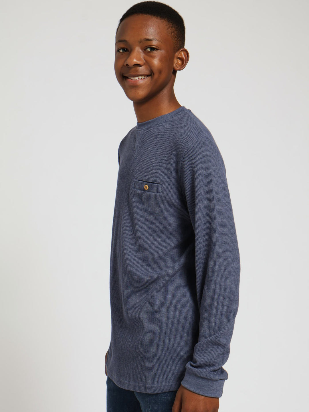 Boys Long Sleeve Waffle Tee - Navy