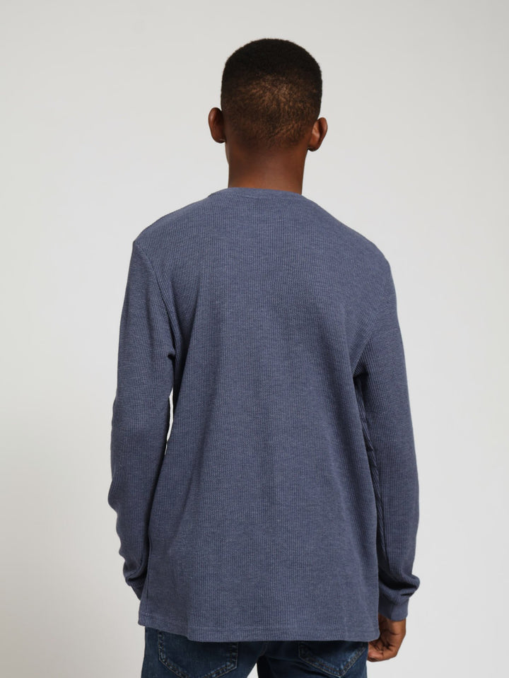 Boys Long Sleeve Waffle Tee - Navy