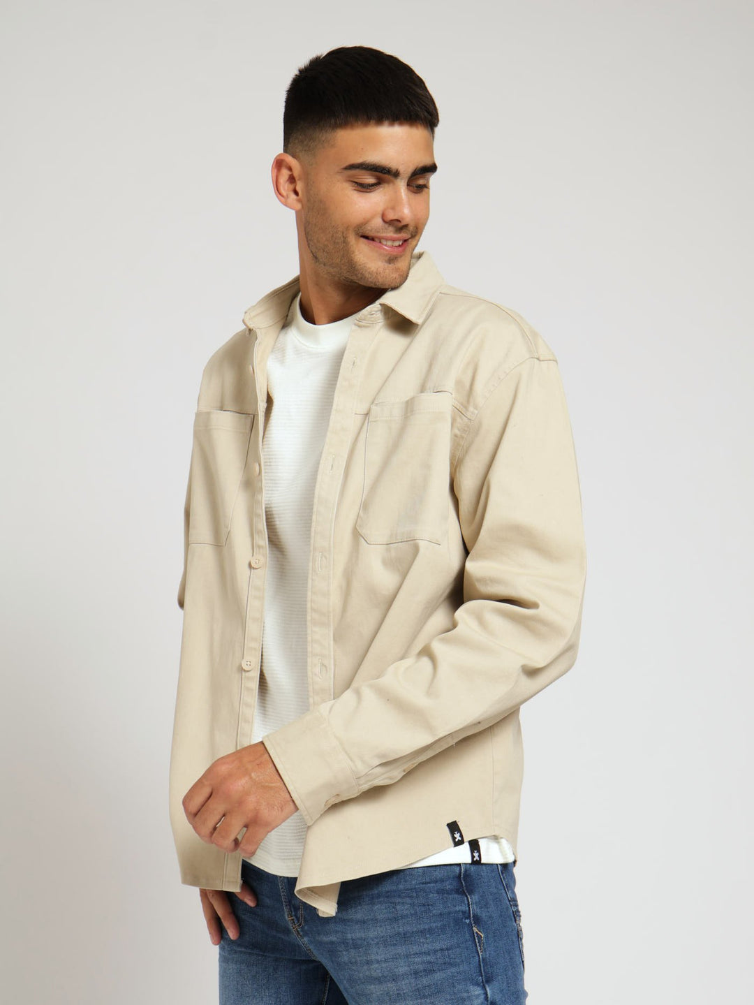 Woven Shacket - Light Stone