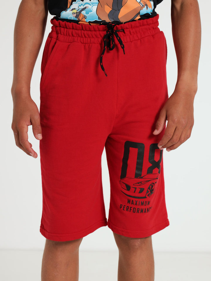 Boys Cars Fleece Shorts - Red