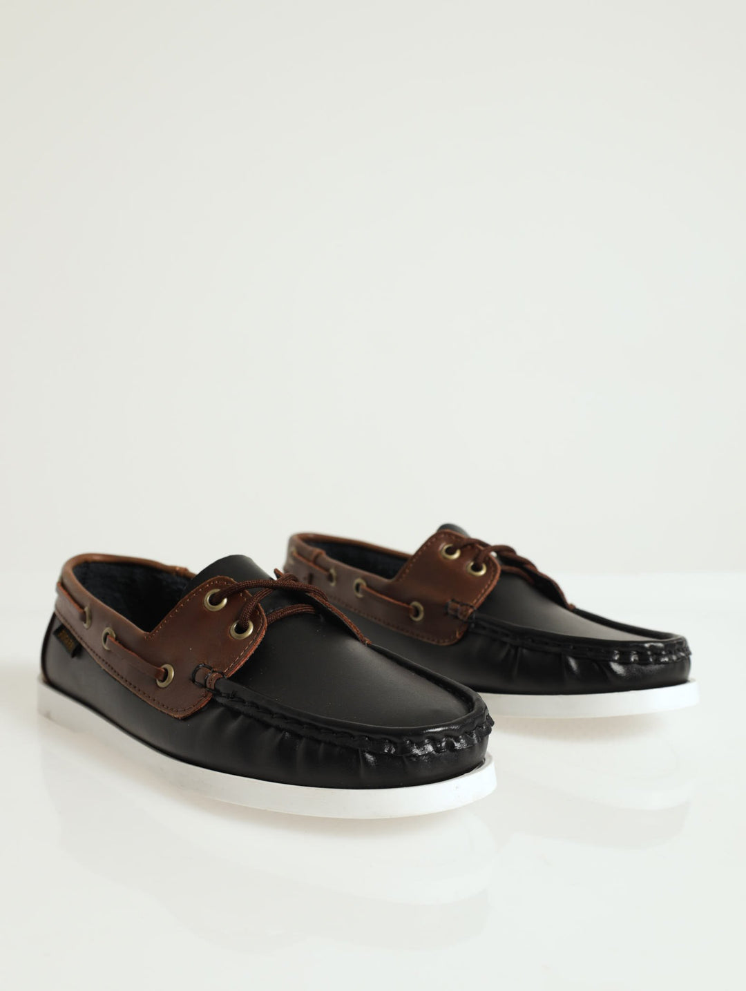 Boys Pu Boat Shoe - Black/Brown
