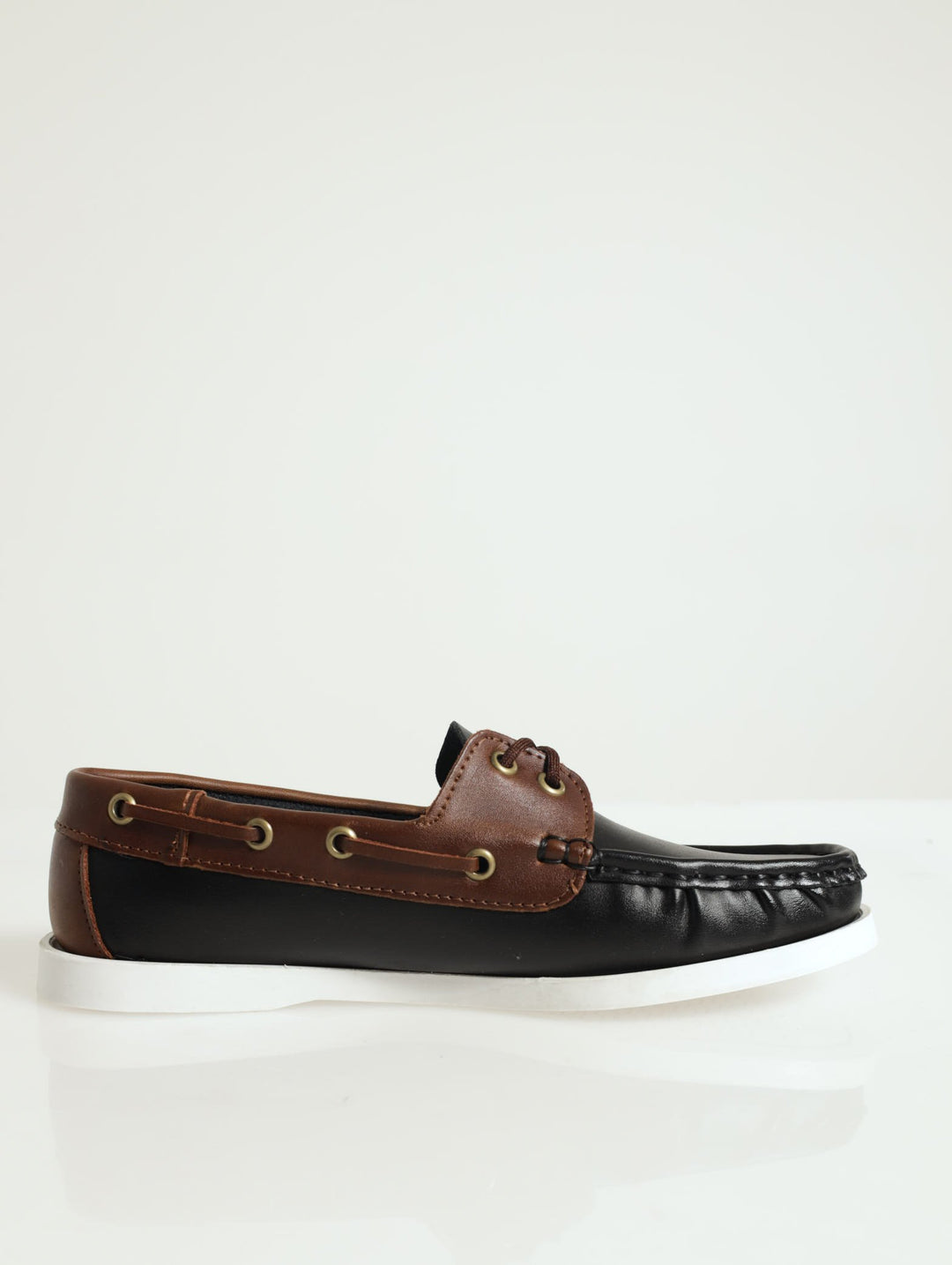 Boys Pu Boat Shoe - Black/Brown