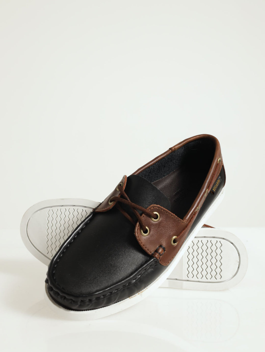 Boys Pu Boat Shoe - Black/Brown