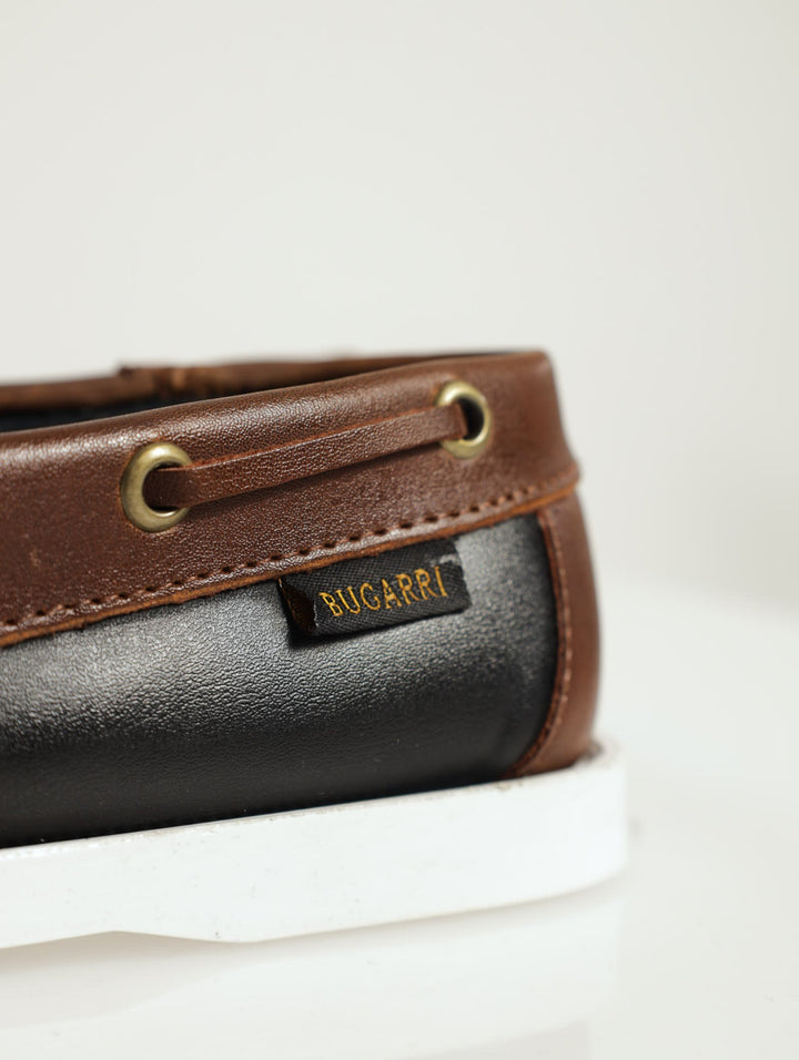 Boys Pu Boat Shoe - Black/Brown