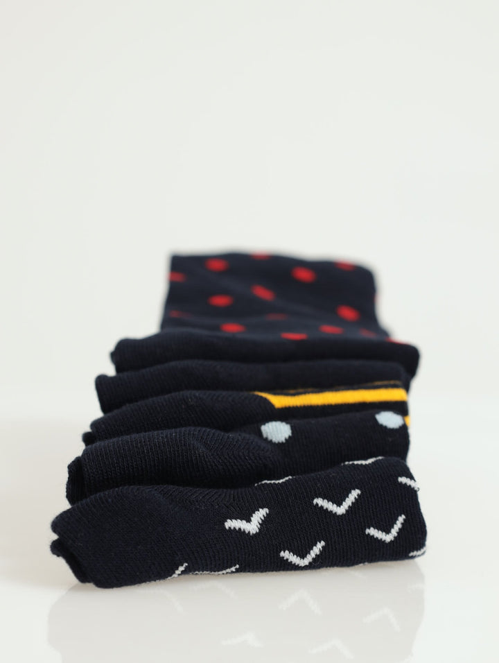 5 Pack Design Anklet Socks - Blue