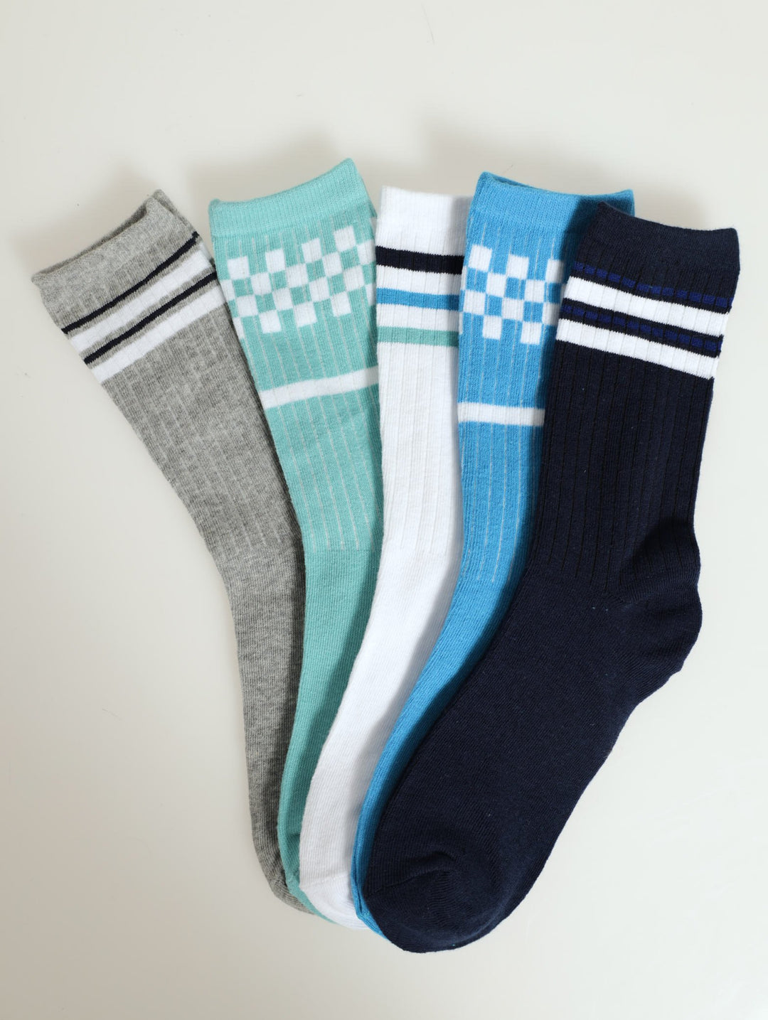 5 Pack Stripe Ribbed Sport Sock  - White