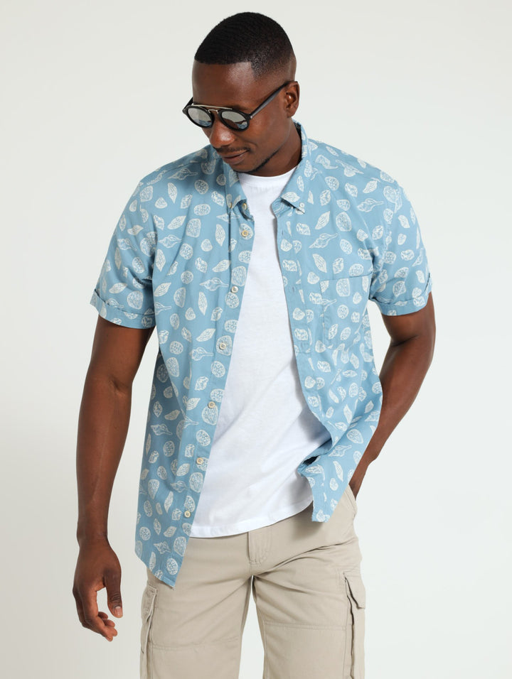 Shell Print Shirt - Light Blue