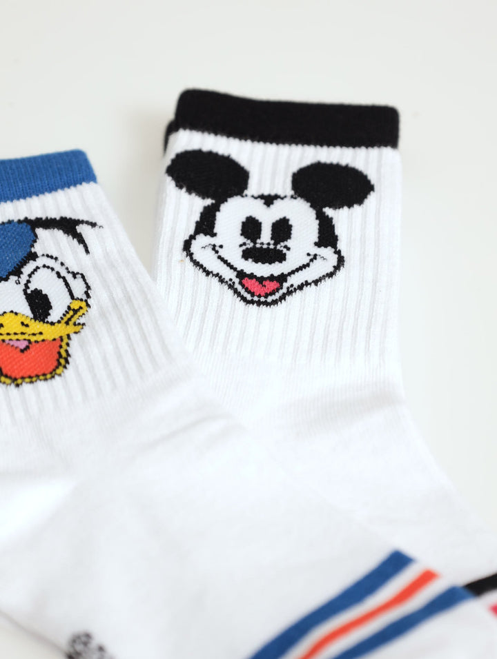 Pre-Boys 2 Pack Mickey & Donald Duck Socks - White