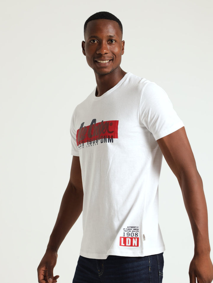 Columbus Overlay Print Tee - White