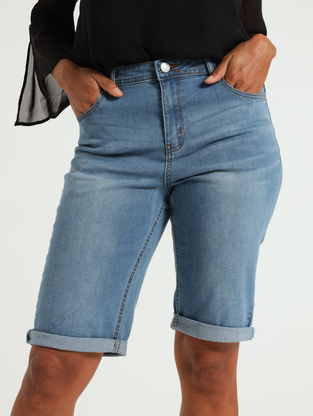 Turn Up Hem Bermuda Shorts - Light Wash