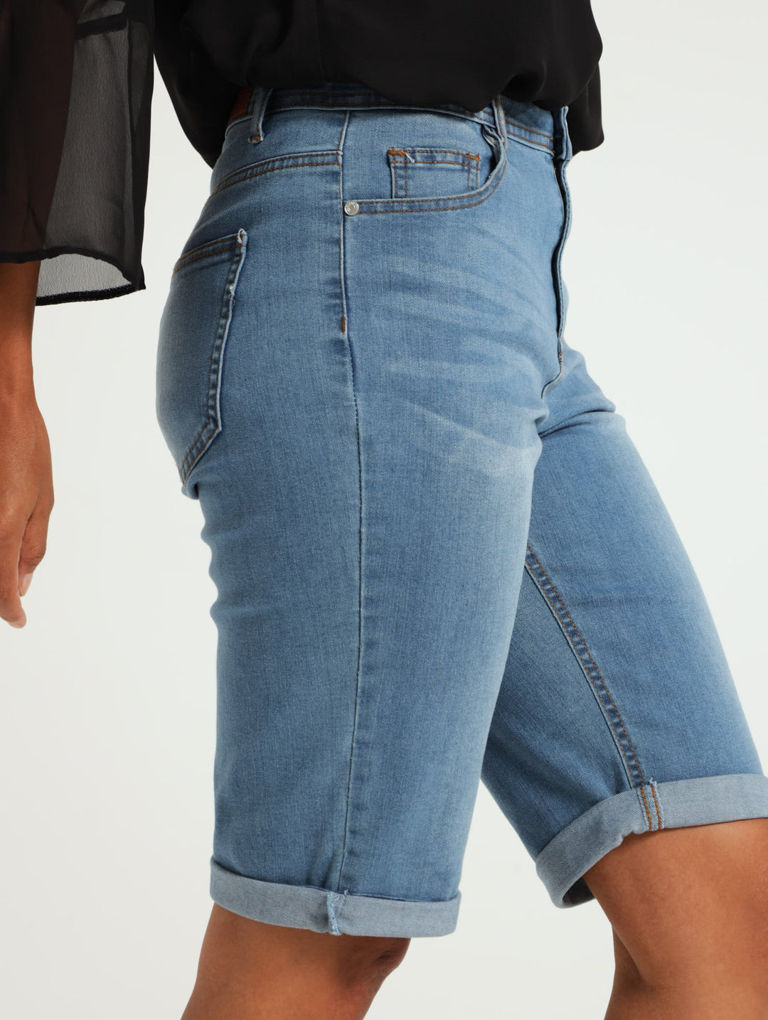 Turn Up Hem Bermuda Shorts - Light Wash