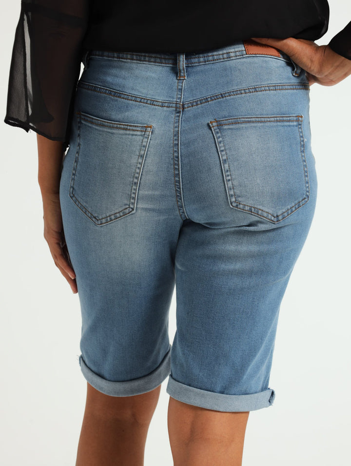 Turn Up Hem Bermuda Shorts - Light Wash