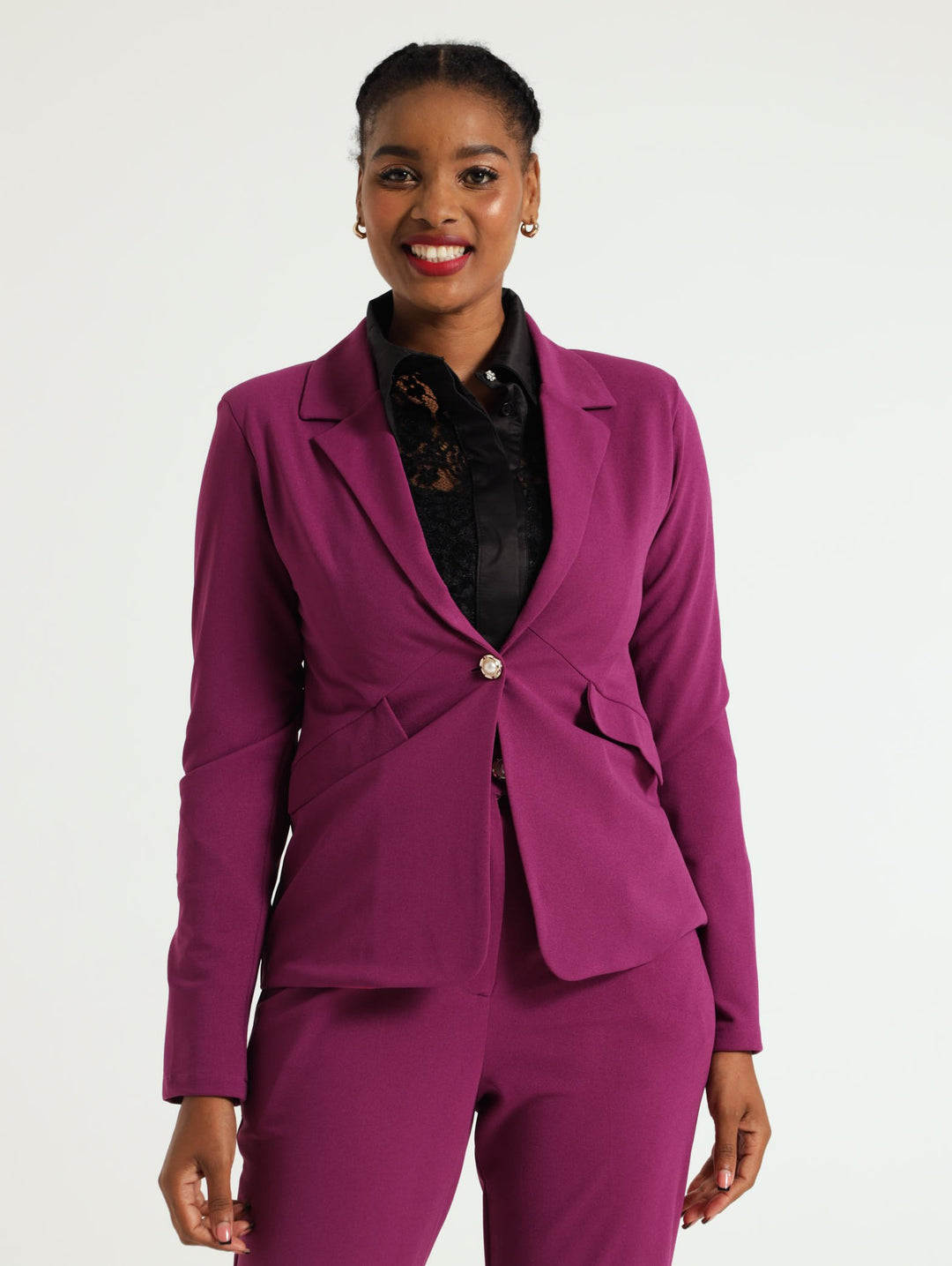 Single Breast Fancy Button Blazer - Dark Purple