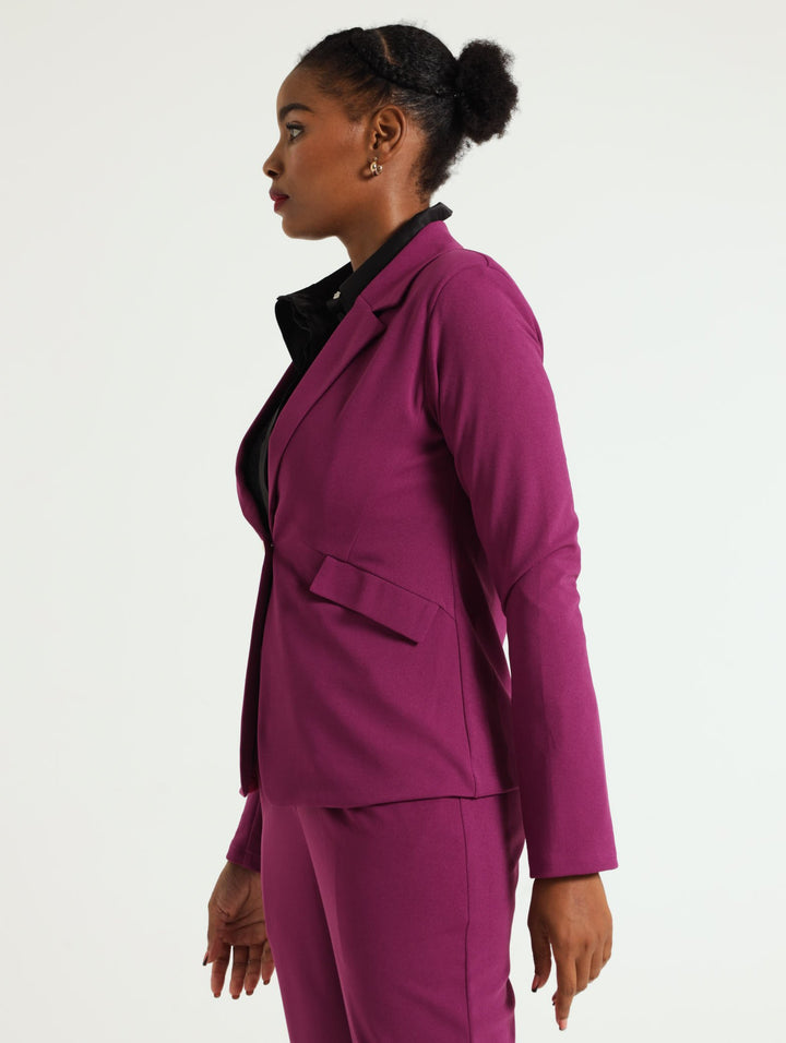 Single Breast Fancy Button Blazer - Dark Purple