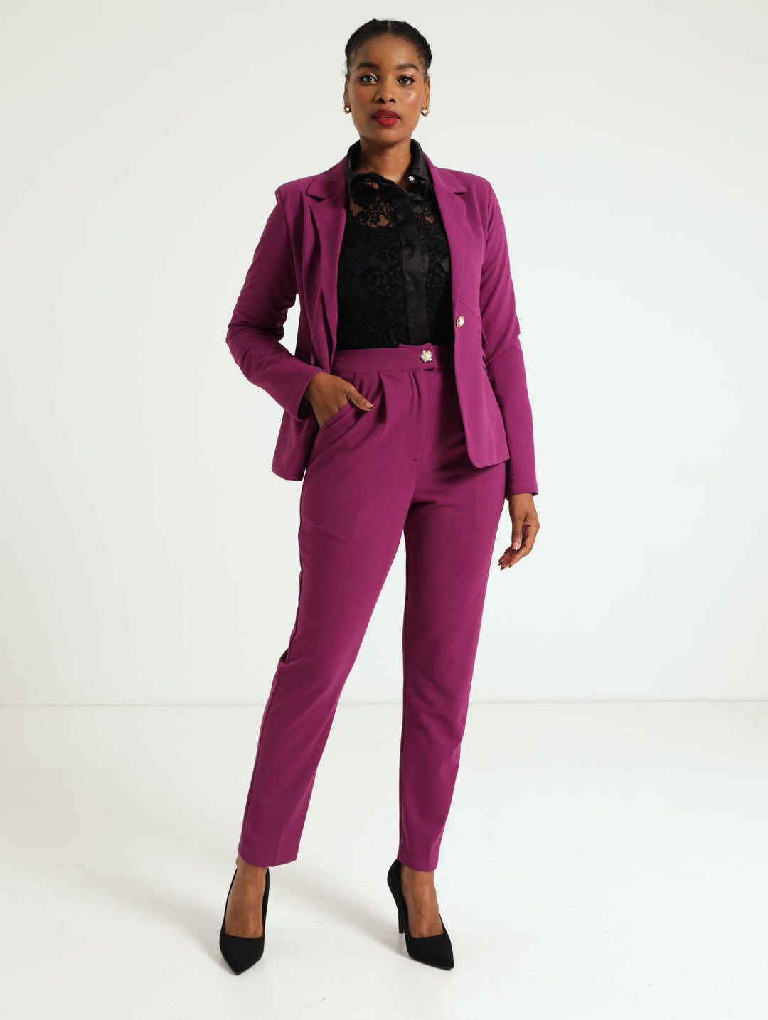 Extended Tab Slim Leg Pants - Dark Purple