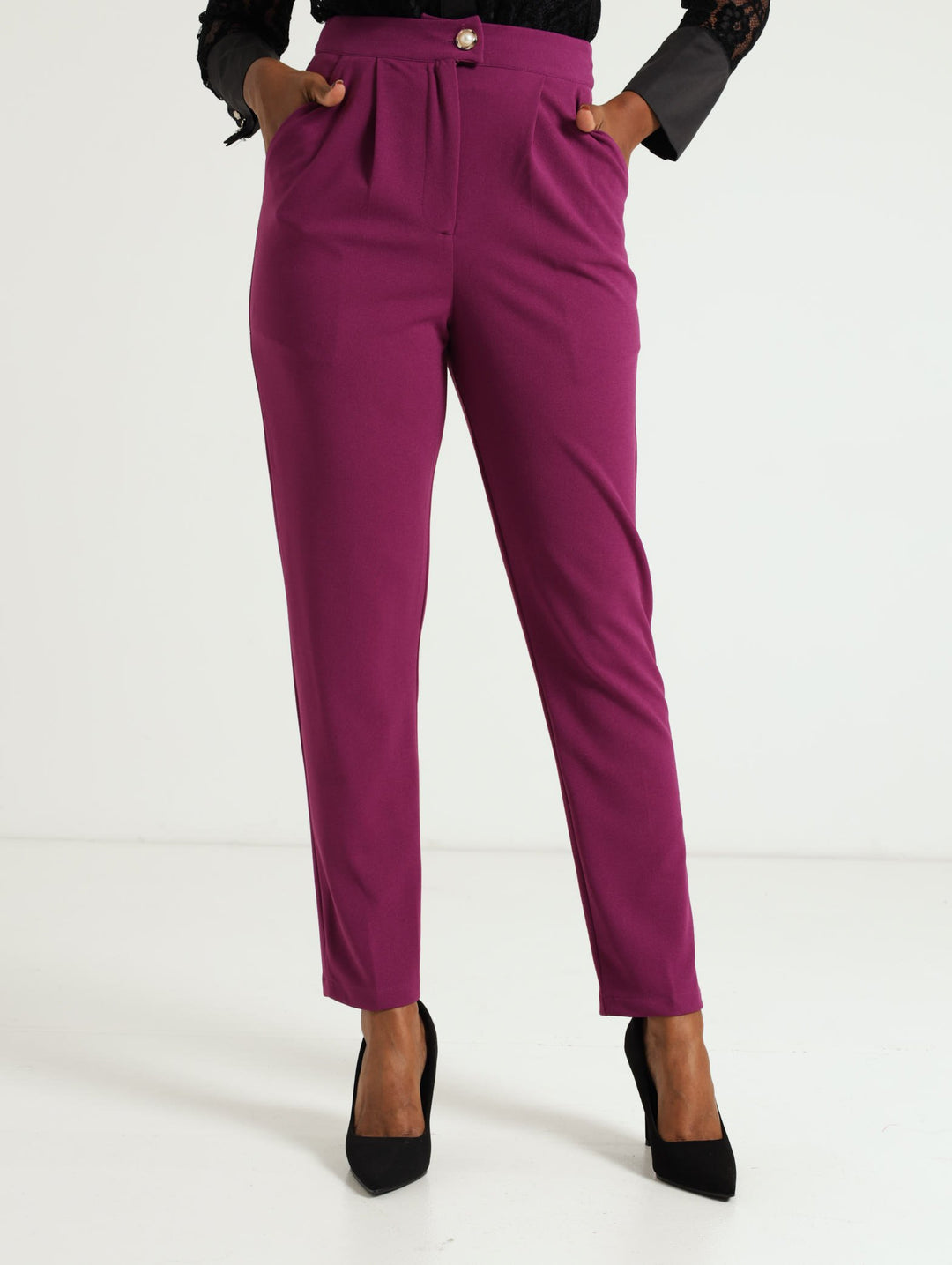 Extended Tab Slim Leg Pants - Dark Purple