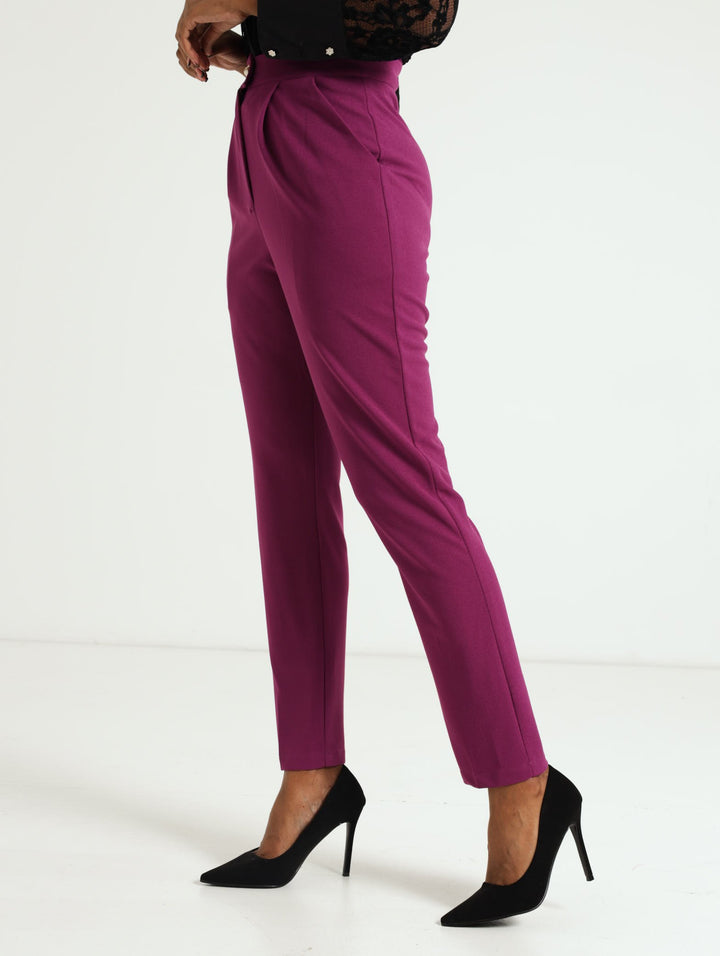 Extended Tab Slim Leg Pants - Dark Purple