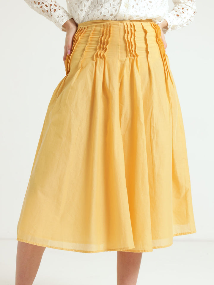 Pleat & Pintuck Detail Midi Skirt - Wheat