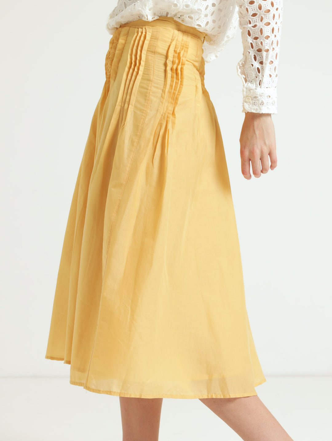 Pleat & Pintuck Detail Midi Skirt - Wheat