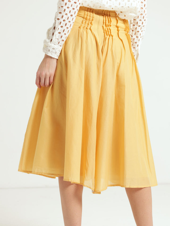 Pleat & Pintuck Detail Midi Skirt - Wheat