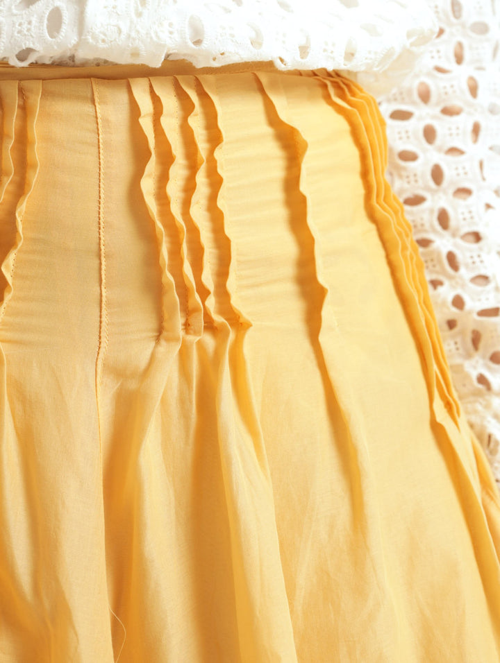 Pleat & Pintuck Detail Midi Skirt - Wheat