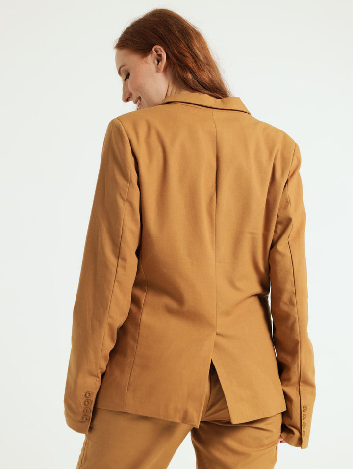 Linen Suit Jacket - Brown